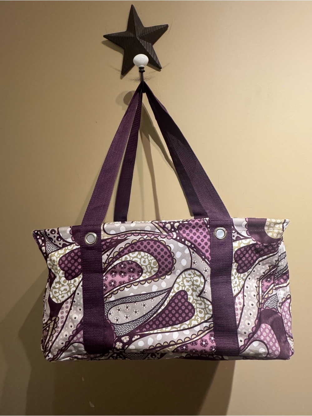 Thirty-One Medium Utility Tote in Patchwork Paisley Purple